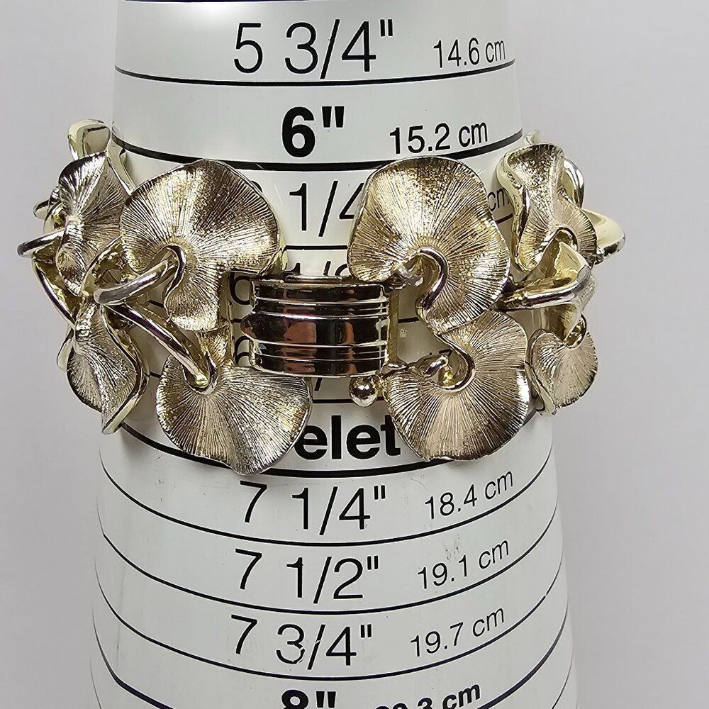 Vtg Lisner Bracelet Silver Tone Gingko Leaf Lily Pad Textured Disc Chunky 60s - Picture 8 of 11